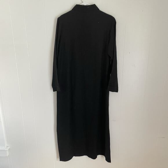 NWT Toofan Black Button Front Midi Shirt Dress Linen Long Sleeve Minimalist S - Picture 2 of 9